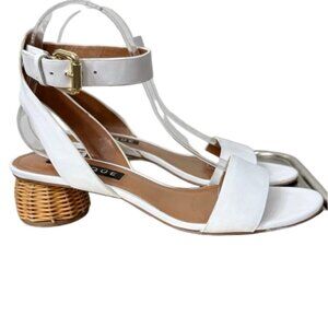 Uterque Zara White Rattan Trim Leather Sandals  Heels Womens Shoes 9 w/shoe bag